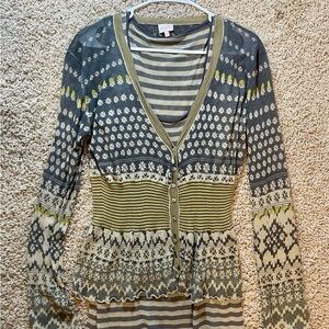 Whistles Eclectic Print 100% Cotton Twin-Set Cardigan & Tank Size Large